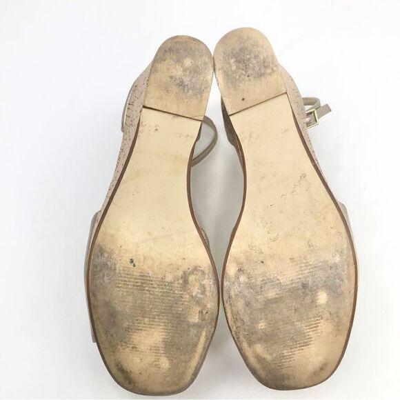 Steve Madden Metallic Gold Tone Cork Wedge Open Toe Sandals - Picture 9 of 15